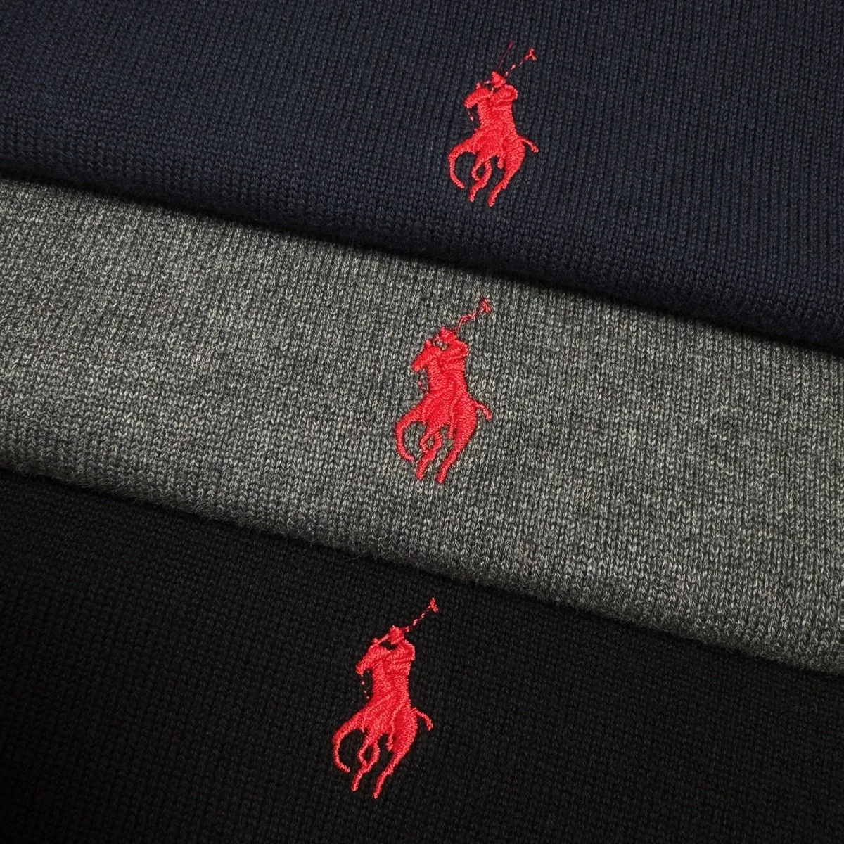 P210 M301#Ralph Lauren Pony Stand Collar Half-Zip Sweater Color: Black Royal Blue Gray Size: M-XXL